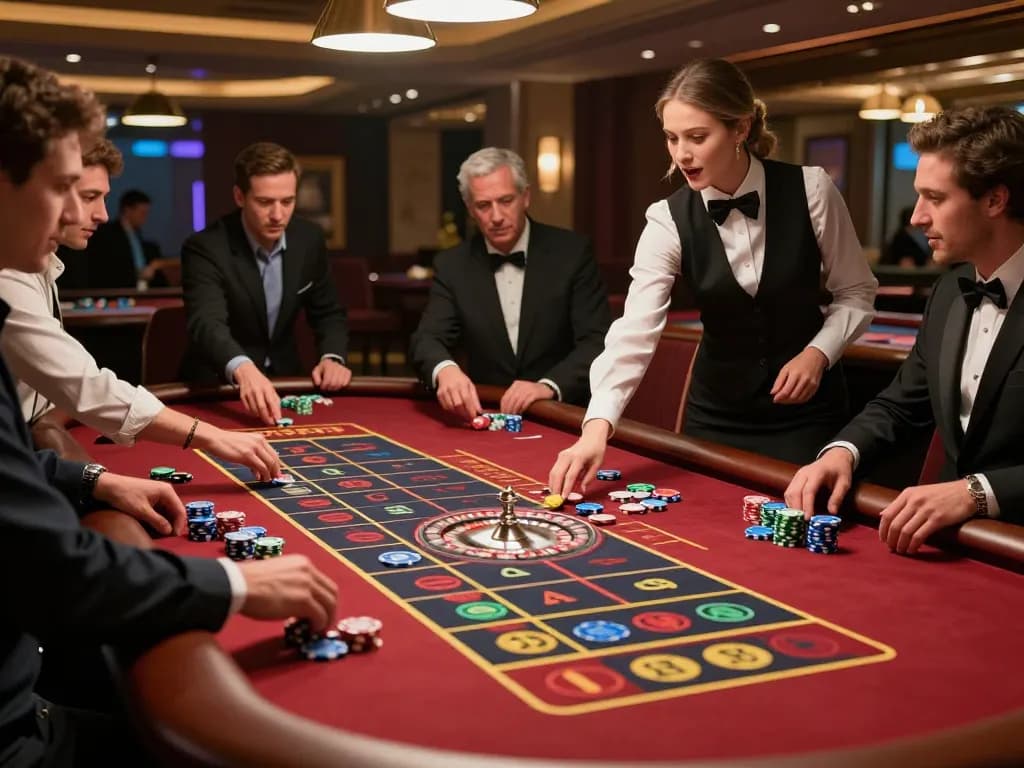 Players strategically betting at a roulette table showcasing 789 in a vibrant casino atmosphere.