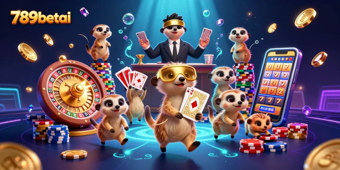 Experience the excitement at 789betai's virtual casino with meerkats as dealers and vibrant game elements.