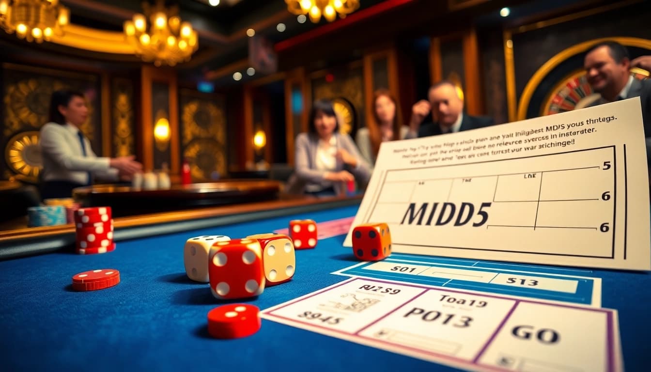 Experience the thrill of Tài Xỉu MD5 with vibrant dice and engaging players in a luxury casino.