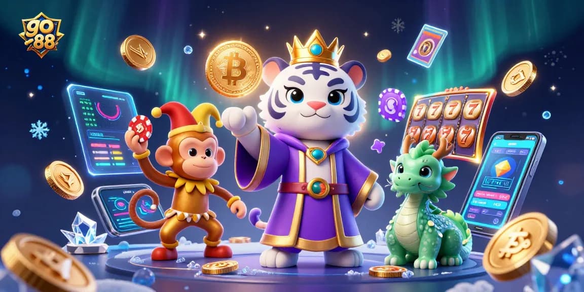 Join in the fun at go 88 with an adventurous casino scene featuring a jester monkey and royal tiger!
