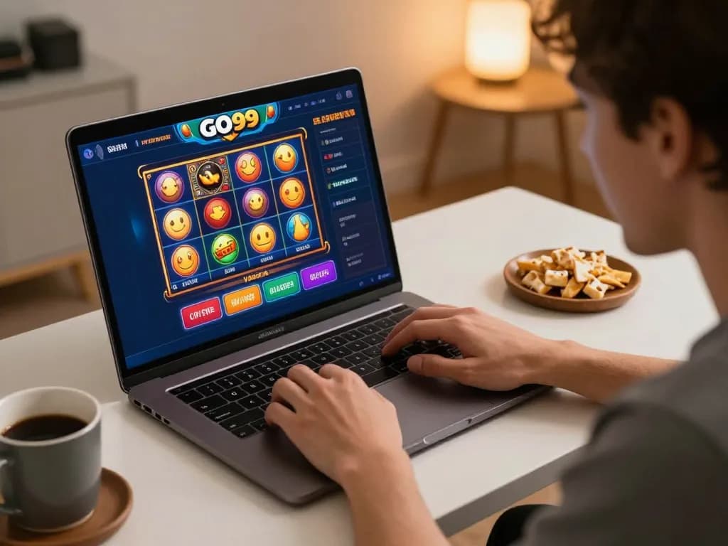 Engaging online gaming session showcasing GO99 interface with vibrant slot options and strategic setup.