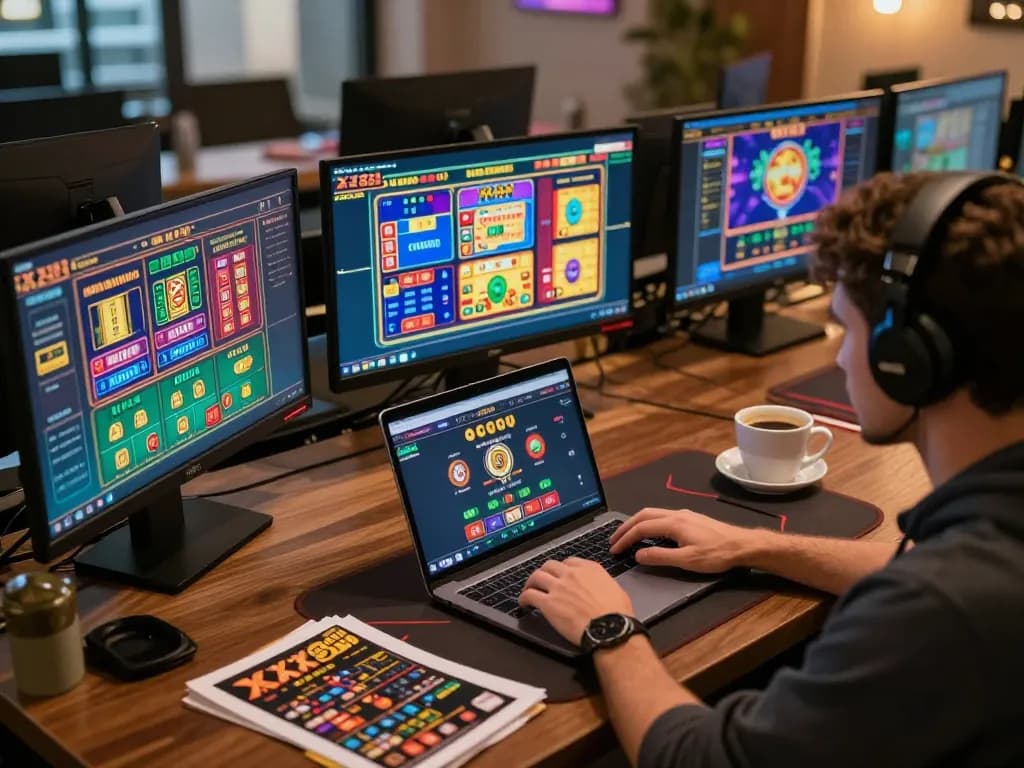 Engaged player exploring various XX88 casino games on a dynamic online setup while strategizing.