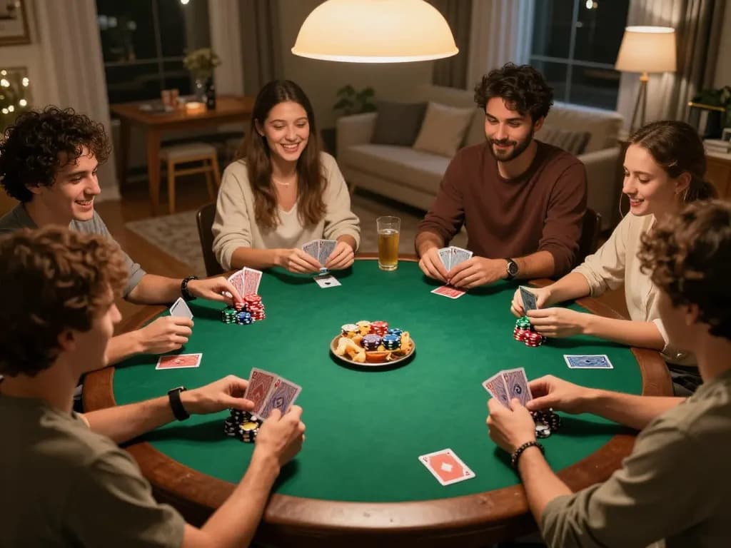 Engaged players enjoying poker night with vip66 cards and chips on table