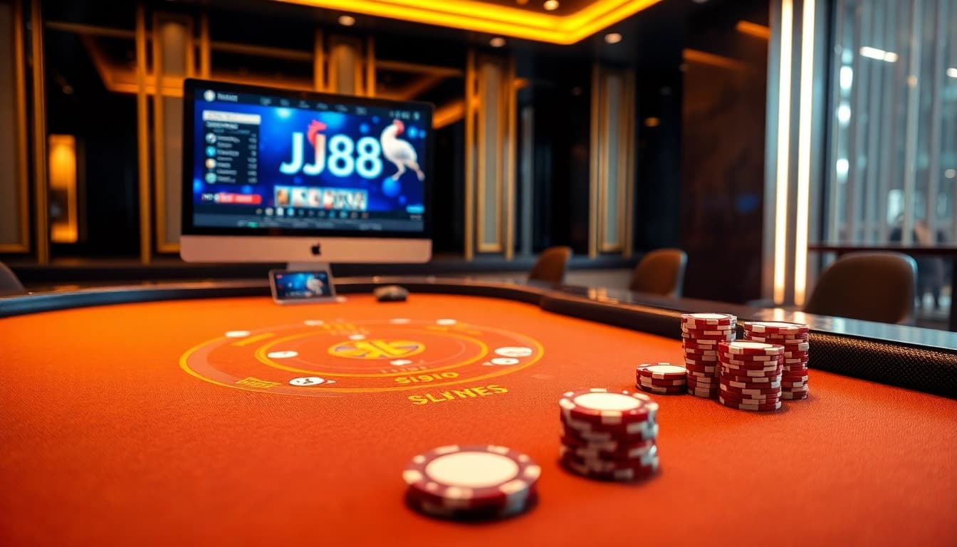 Experience the thrill of BJ88 with live gambling visuals at a luxurious blackjack table.