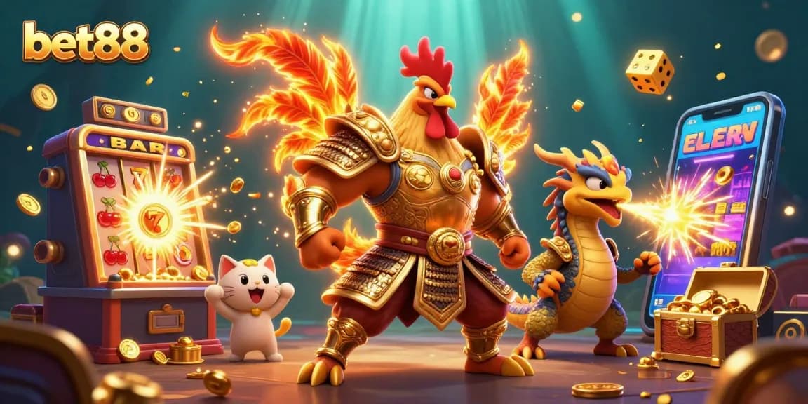 Players can experience the excitement of bet88's casino with golden slots and dynamic game elements.