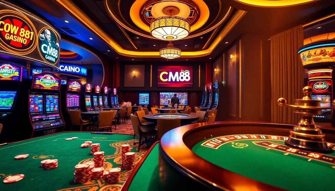 Experience CM88's thrilling casino atmosphere filled with vibrant games and elegant decor.