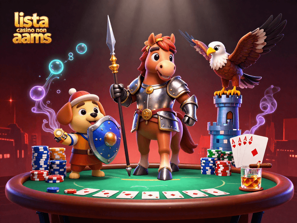 Esplora la lista casino non aams in un'illustrazione 3D dinamica e vibrante.