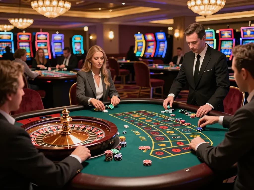 Engaging roulette game action at a luxurious casino featuring five88 with players placing bets and a spinning wheel.