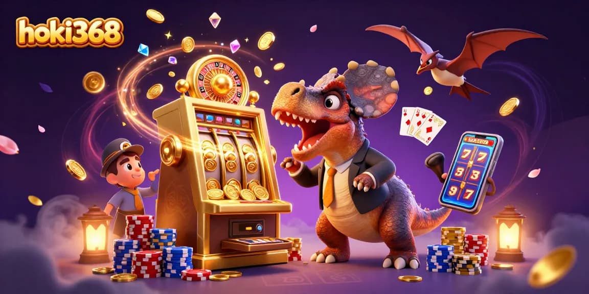 Experience big wins at hoki368 as a pachycephalosaurus hits a jackpot slot machine!