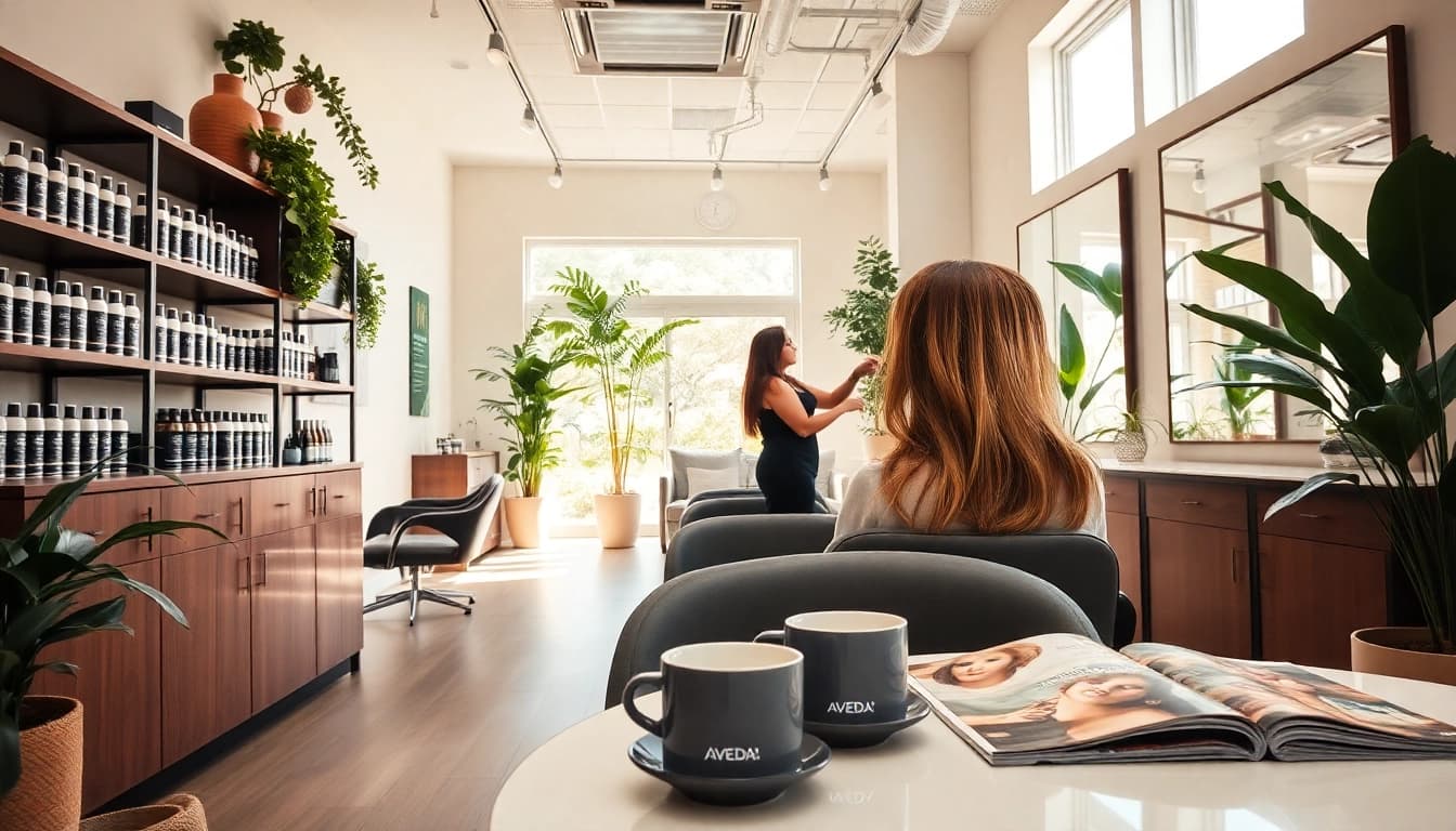 Stylish hair salon in San Diego showcasing expert hairstyling services and Aveda products.
