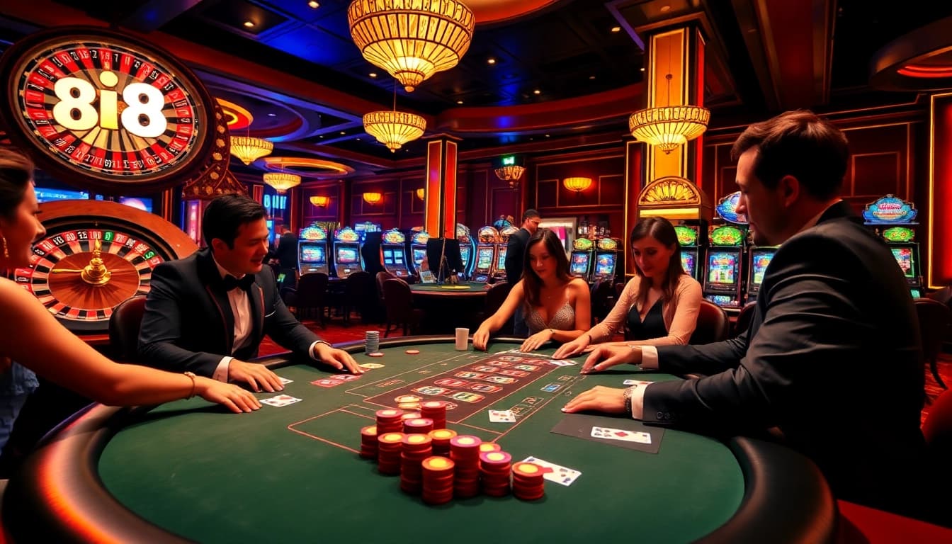 Experience a thrilling game of poker at Hi88 Casino with vibrant chips and cards.