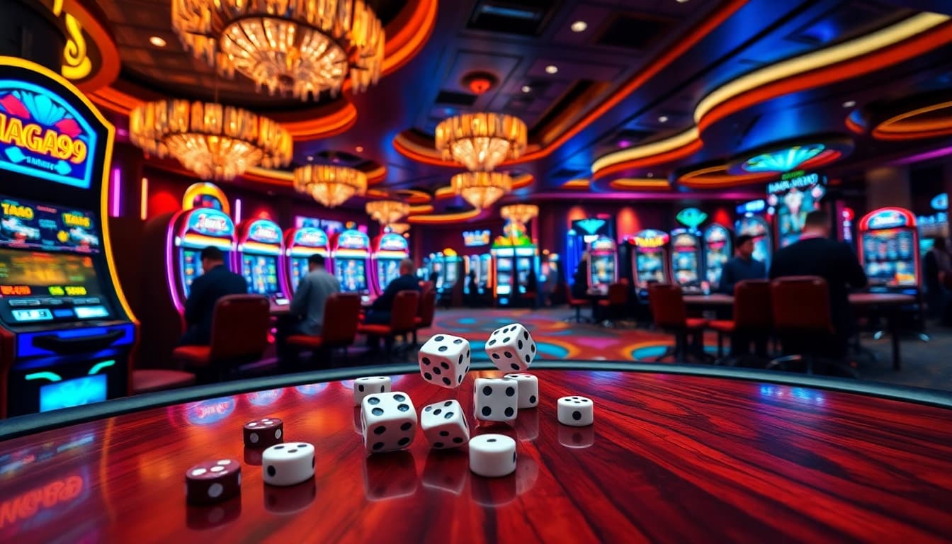 Naga99 slot machine attracting players with vibrant gameplay in a luxurious casino setting.
