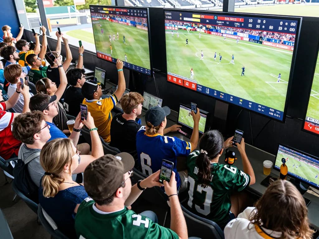 VA88 betting celebration at a sports event showcasing crowds cheering and mobile wagering.