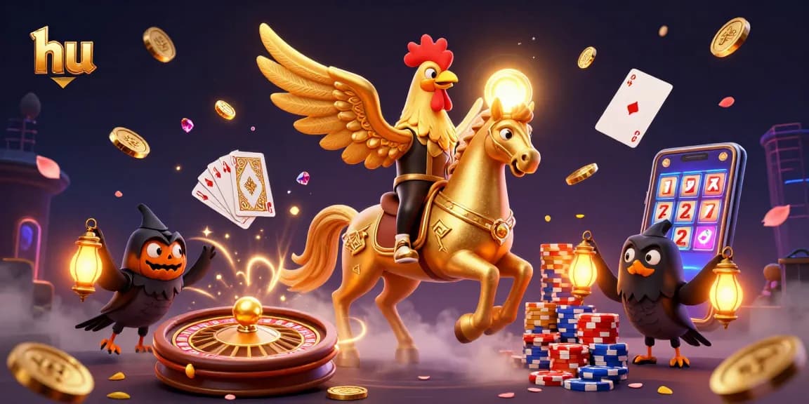 Engage with thrilling action at hu casino with the dazzling rooster and golden crow companions.