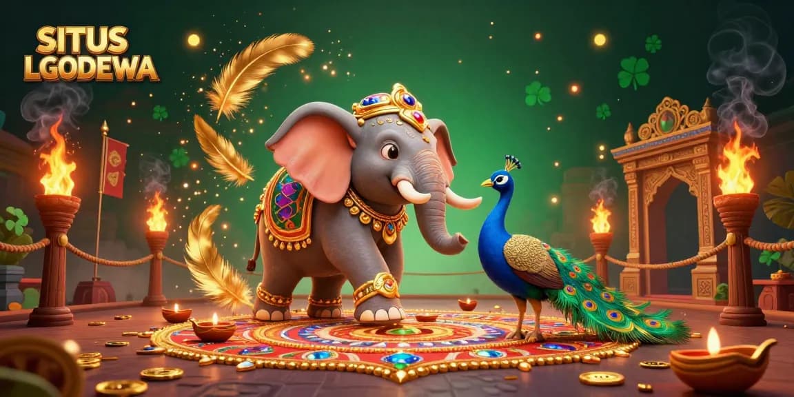 Engage with SITUS LGODEWA in an exhilarating casino scene filled with win symbols and gold.