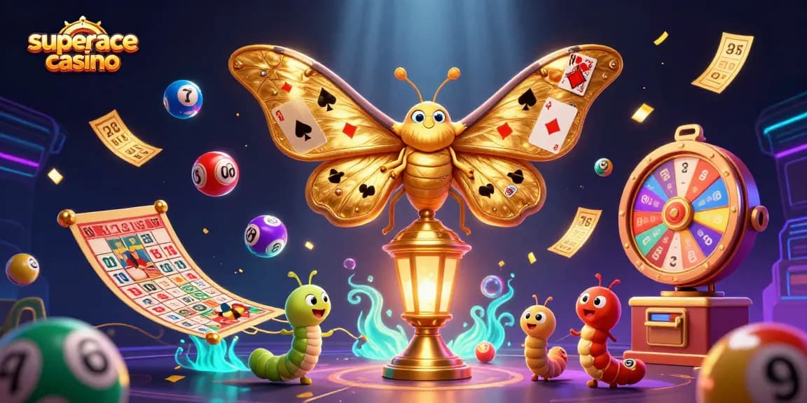 Experience thrilling wins at superace casino with colorful lottery elements and a captivating moth.