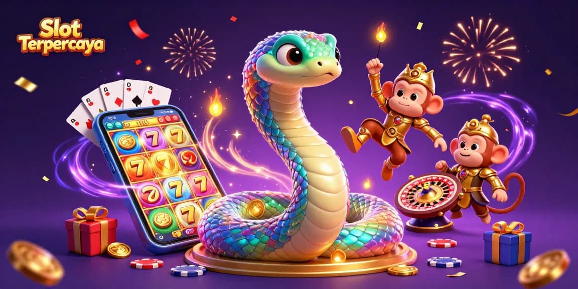 Spin and win on Slot Terpercaya with a magical 3D casino scene of vibrant characters and games.
