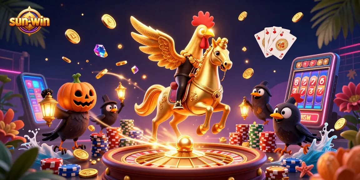Experience the thrill of sun-win gaming with a vibrant casino scene showcasing gold and gems.