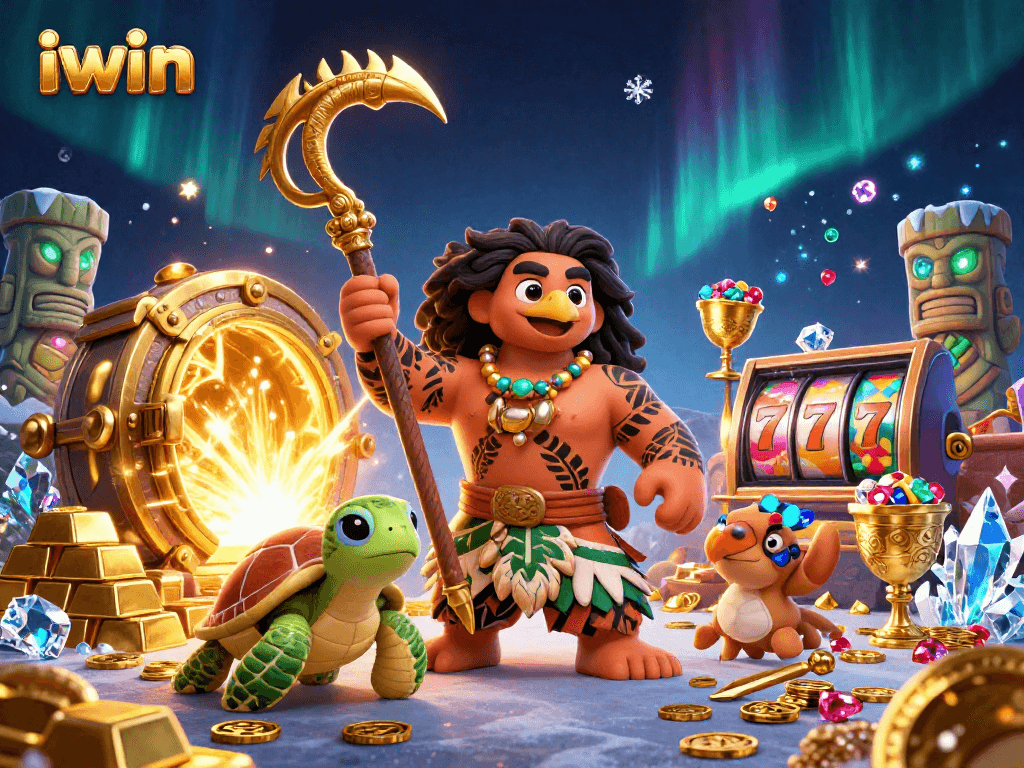 Engage with exciting iwin slot adventures in a vibrant 3D casino illustration.