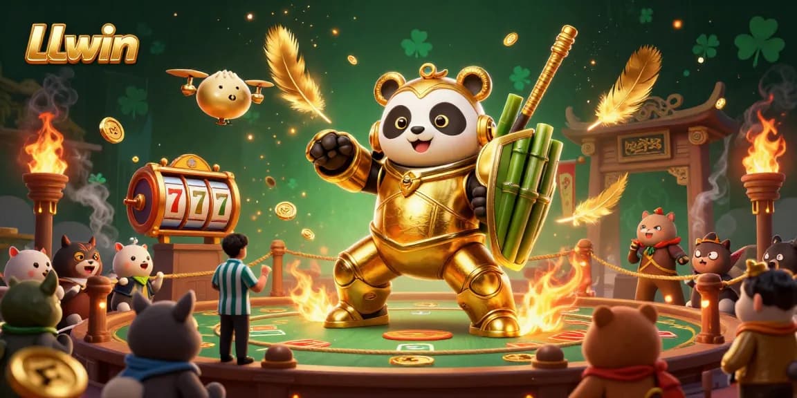 Experience thrilling LLwin casino action in a vibrant arena with a golden panda and dynamic game elements.