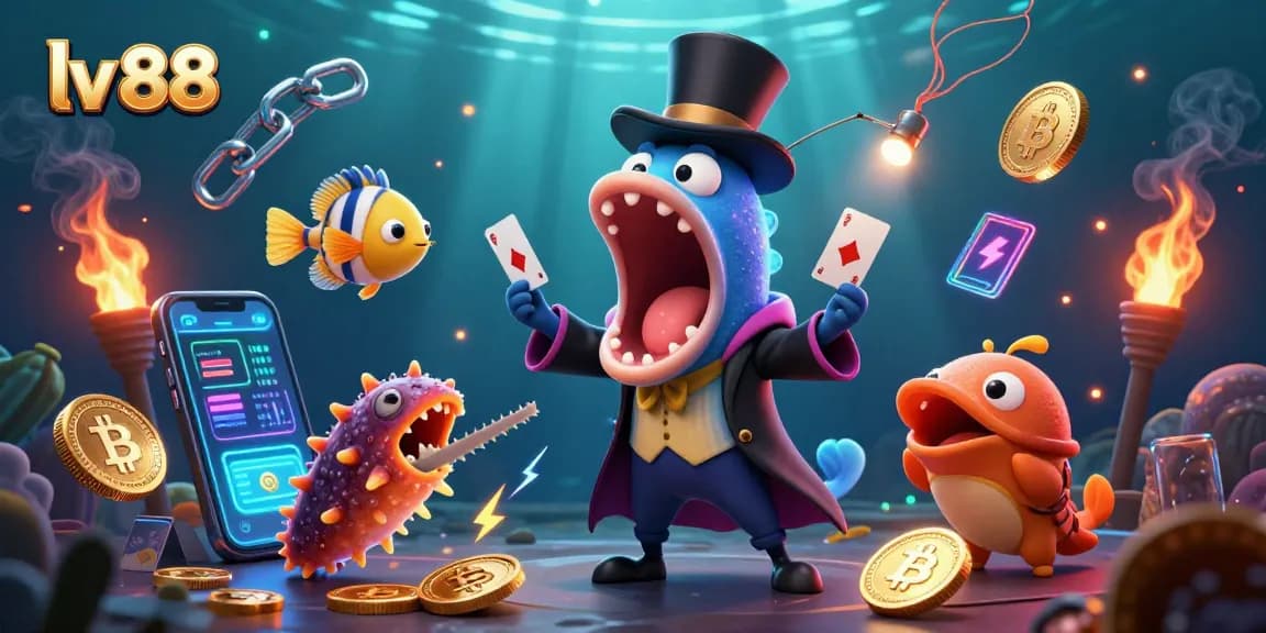 Experience dynamic gaming action with lv 88 in a vibrant underwater 3D illustration featuring magical sea creatures.