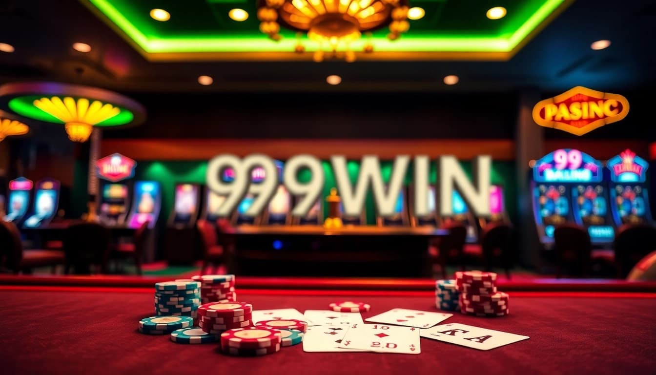 Experience high-stakes excitement at 99WIN's luxurious casino table with vibrant playing cards.