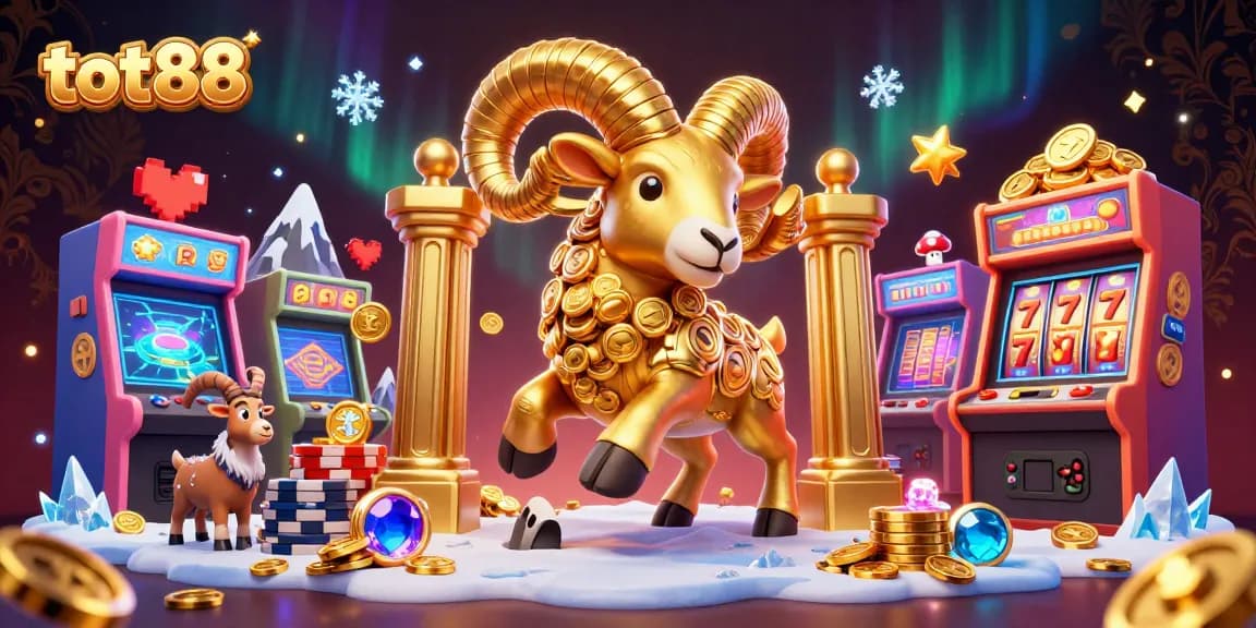 Experience thrilling fun with tot88 as a charging golden ram amidst vibrant casino elements.