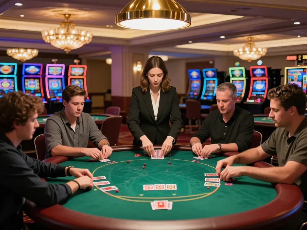 Engaging atmosphere at GG88 casino with players enjoying poker and dealers managing exciting games.