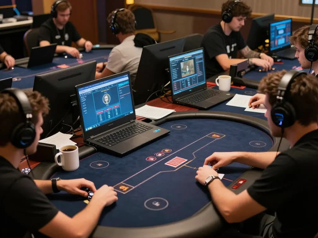 Players engage in C207 online poker gameplay with multiple screens showing different tables.
