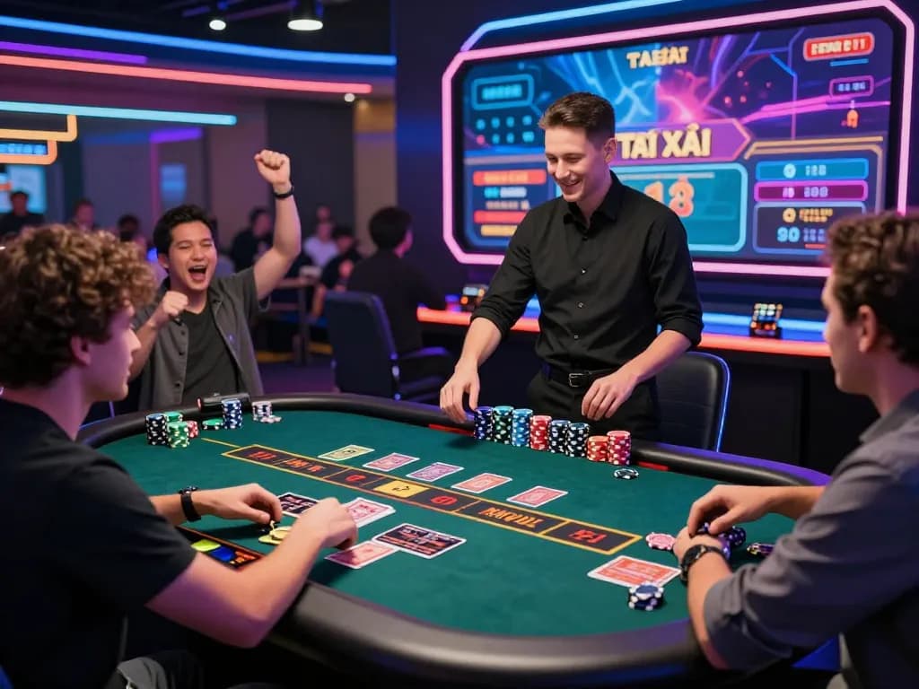 Engaged players enjoying 789club tài xỉu in a vibrant online casino environment.