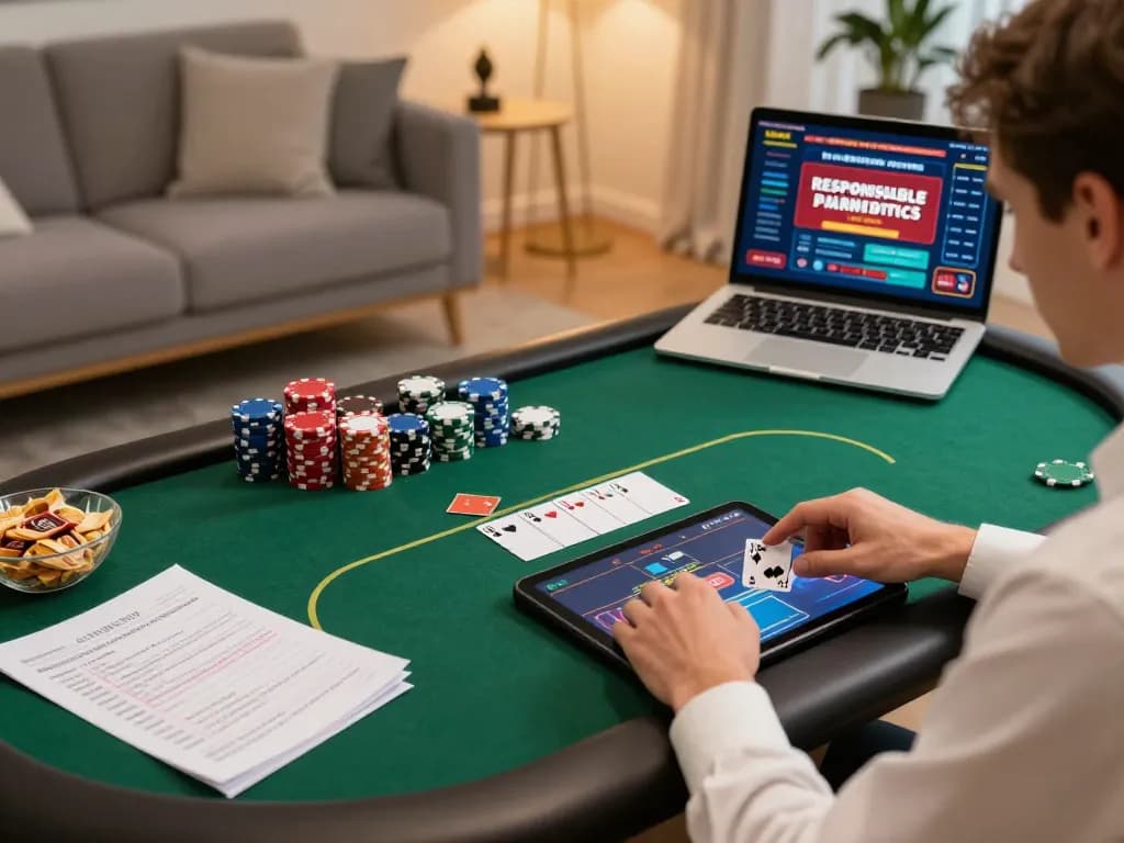 u888 player strategizing while enjoying online poker in a cozy home environment