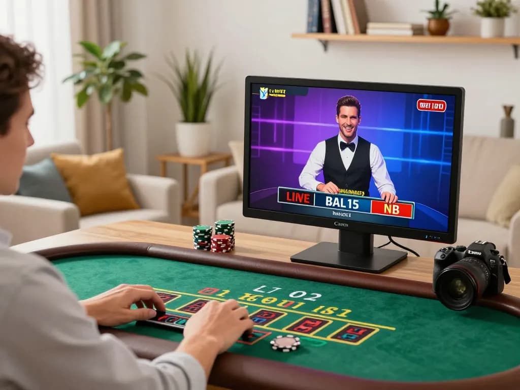 Navigating the live baccarat experience with NK88 app on a tablet in a cozy home setting.