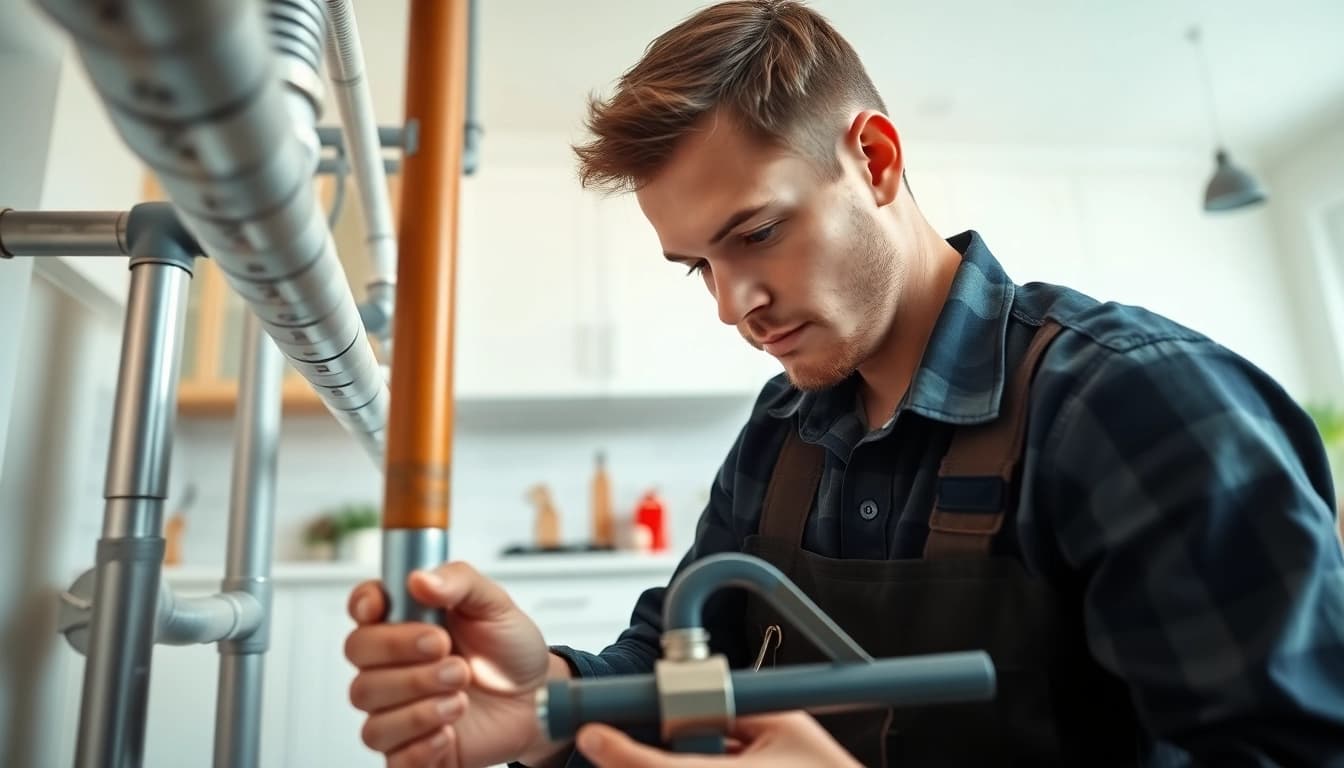 Expert plumber providing whole house repiping services Tampa in a modern kitchen setting.