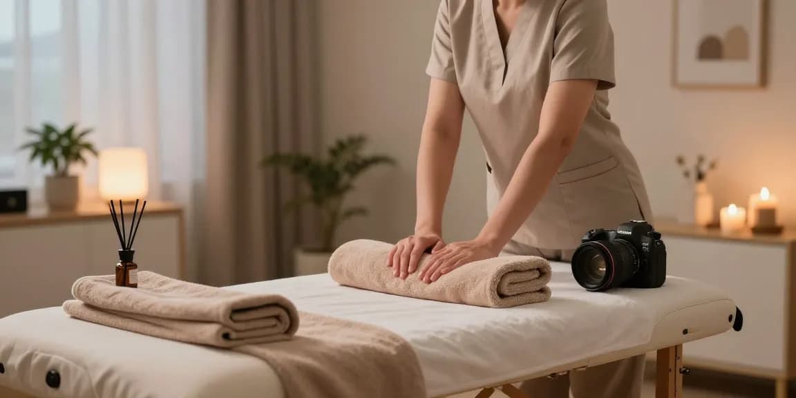 동탄출장안마 service setup in a tranquil home massage environment with essential oils and soothing decor.