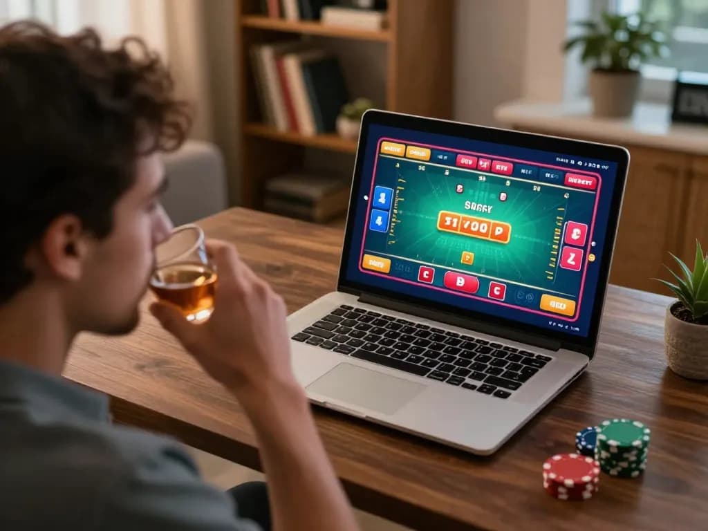 cm88betjuara player strategizing during an online blackjack game in a cozy home setting.
