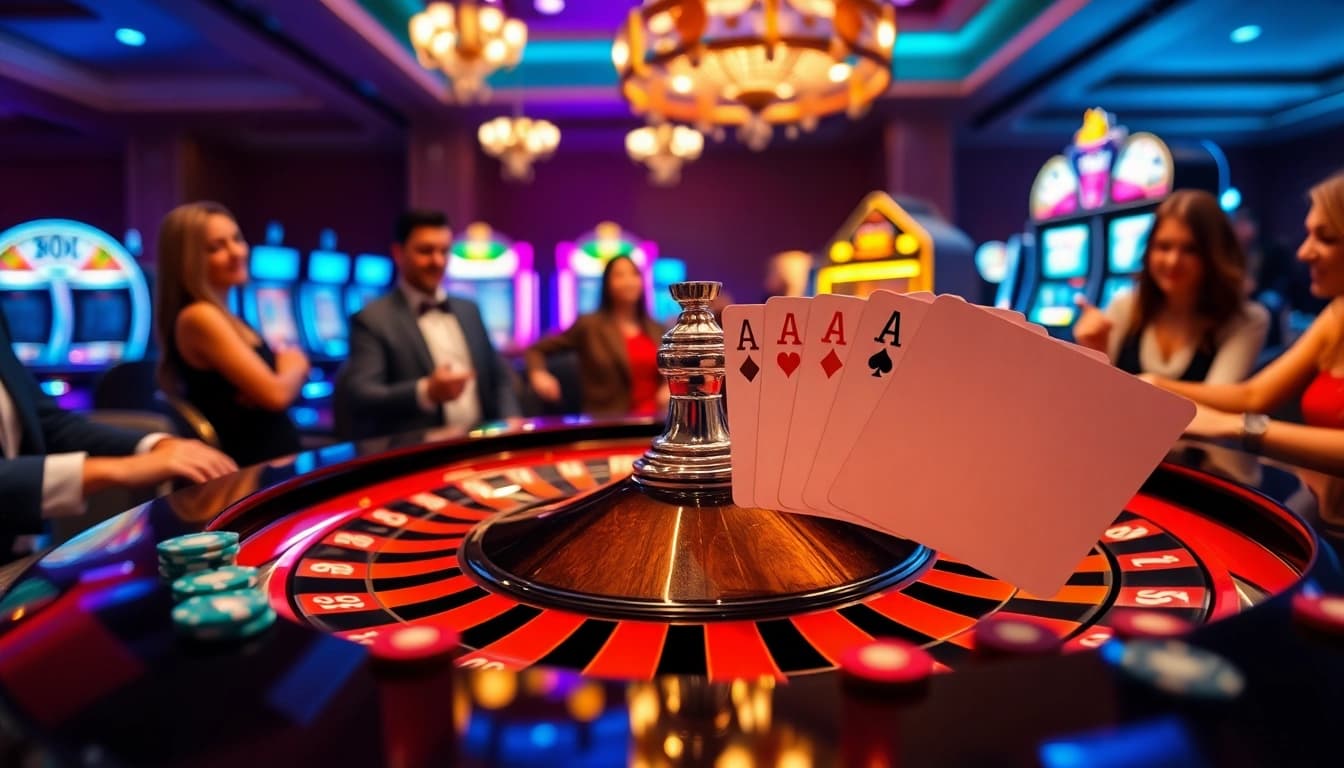 Engage in thrilling gameplay at Ta88 with elegant casino tables and vibrant poker chips.