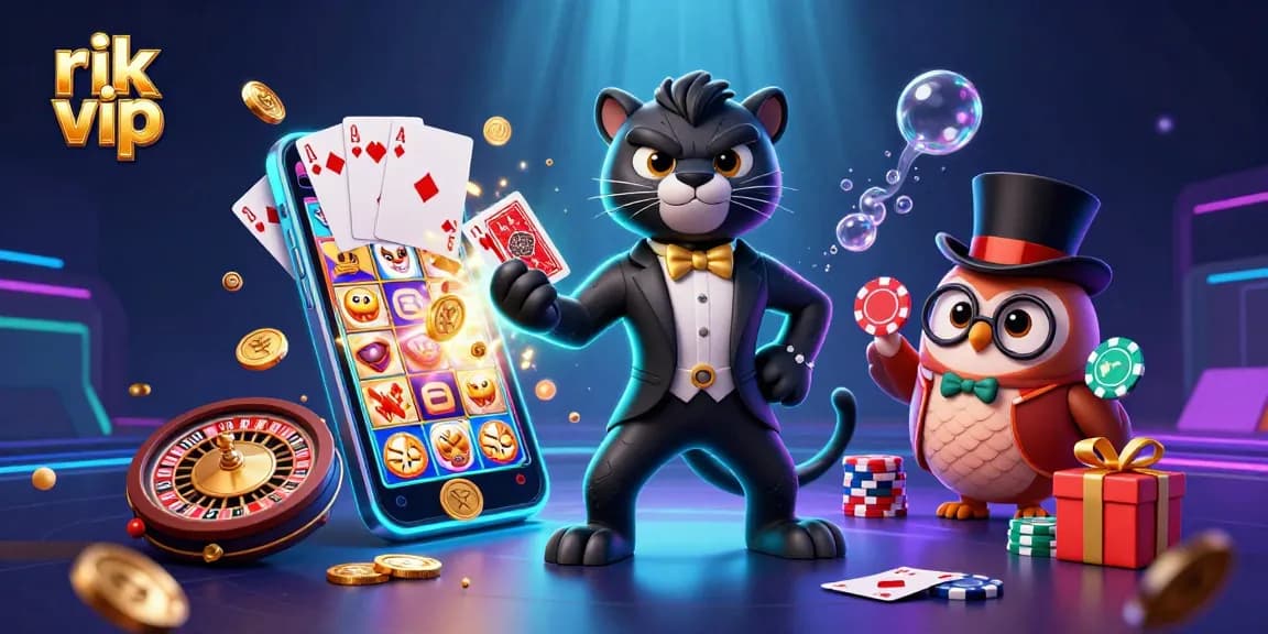 Experience thrilling games at rik vip with a stylish panther dealer and vibrant casino elements.