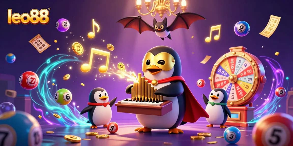 Experience the thrilling world of leo88 with playful penguin characters in a vibrant 3D casino scene.