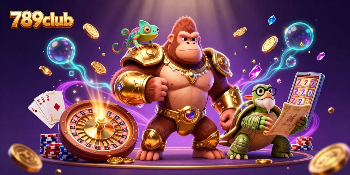 Thử vận may tại 789club với gorilla vua và bạn đồng hành trong một sòng bạc huyền bí.