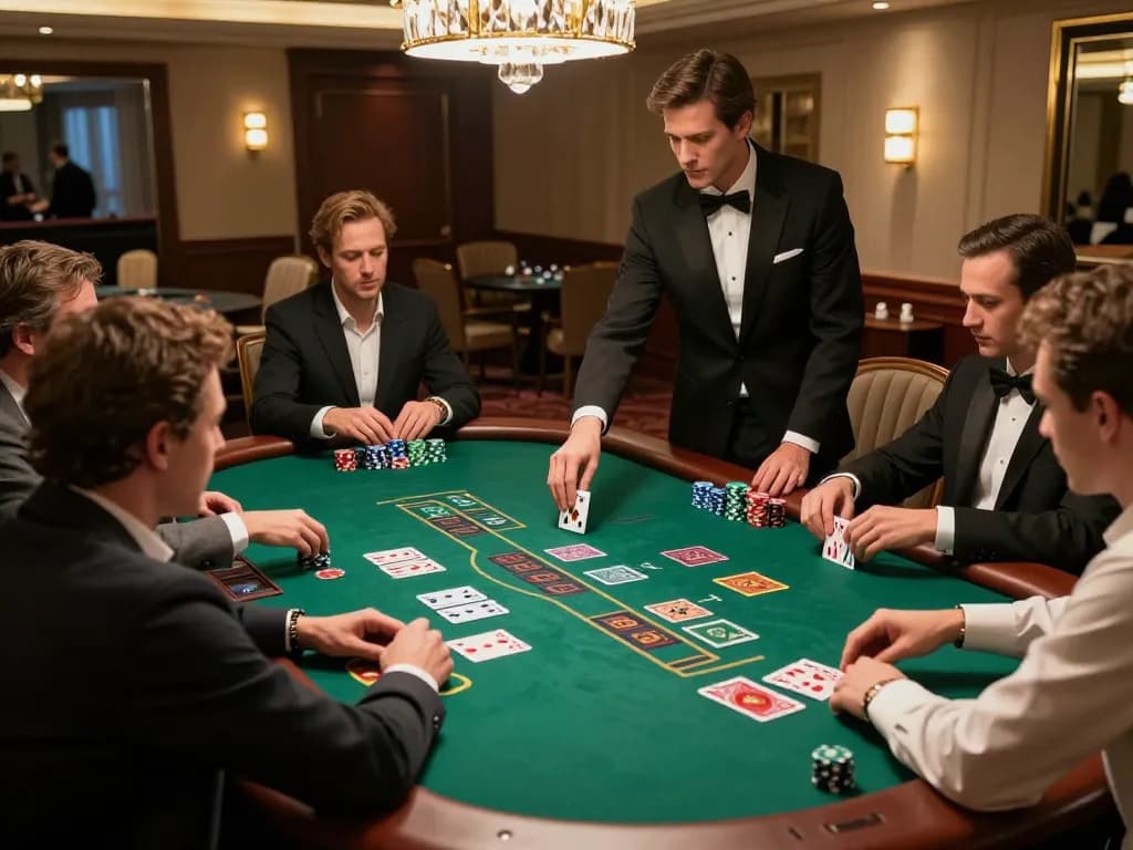 Players engaged in intense blackjack game at uk88 com casino table with vibrant atmosphere.