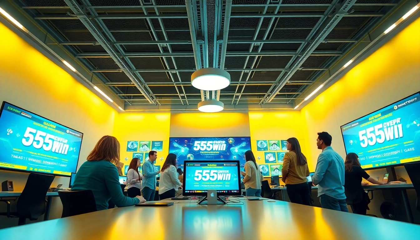 Dynamic workspace showcasing the 555win app, highlighting innovation in online gaming.
