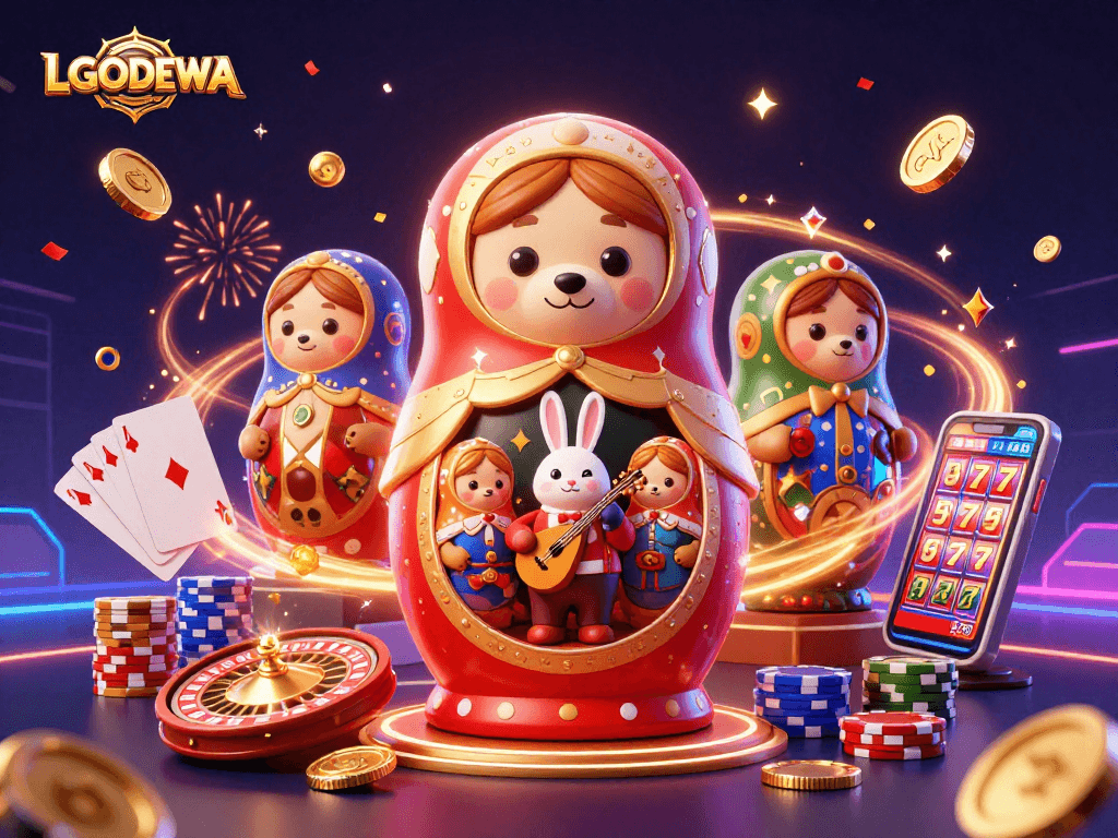 Enhance your gaming with LGODEWA, featuring dynamic casino elements in an engaging scene.