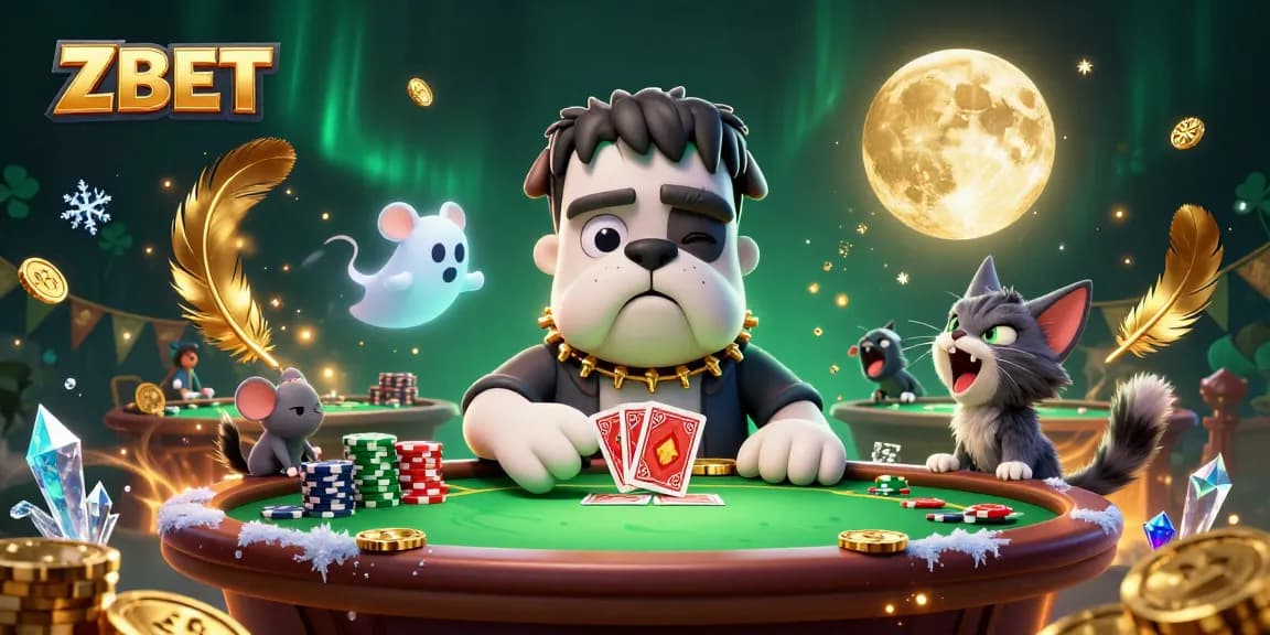 ZBET pulls in excitement as the Frankenstein bulldog deals cards at a spooky poker table surrounded by enchanting elements