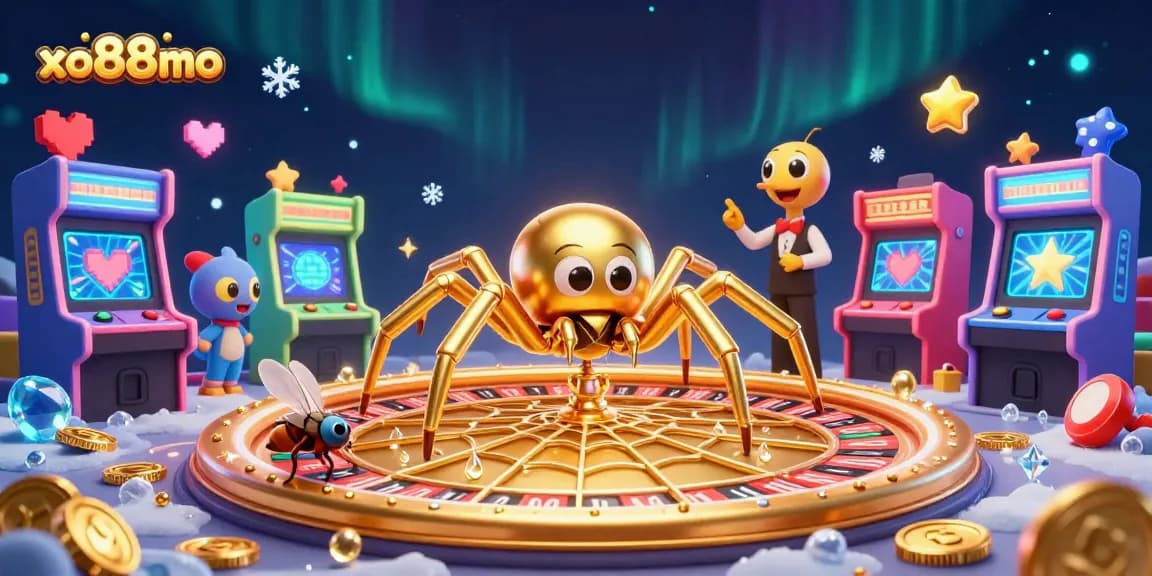 Spin the golden web of xo88mo as the croupier leads a thrilling casino adventure.
