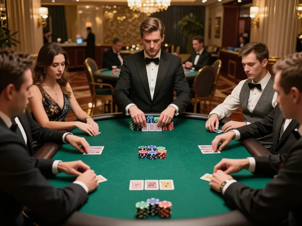 Players engage in intense poker with chips stacked at da88gg high-stakes table