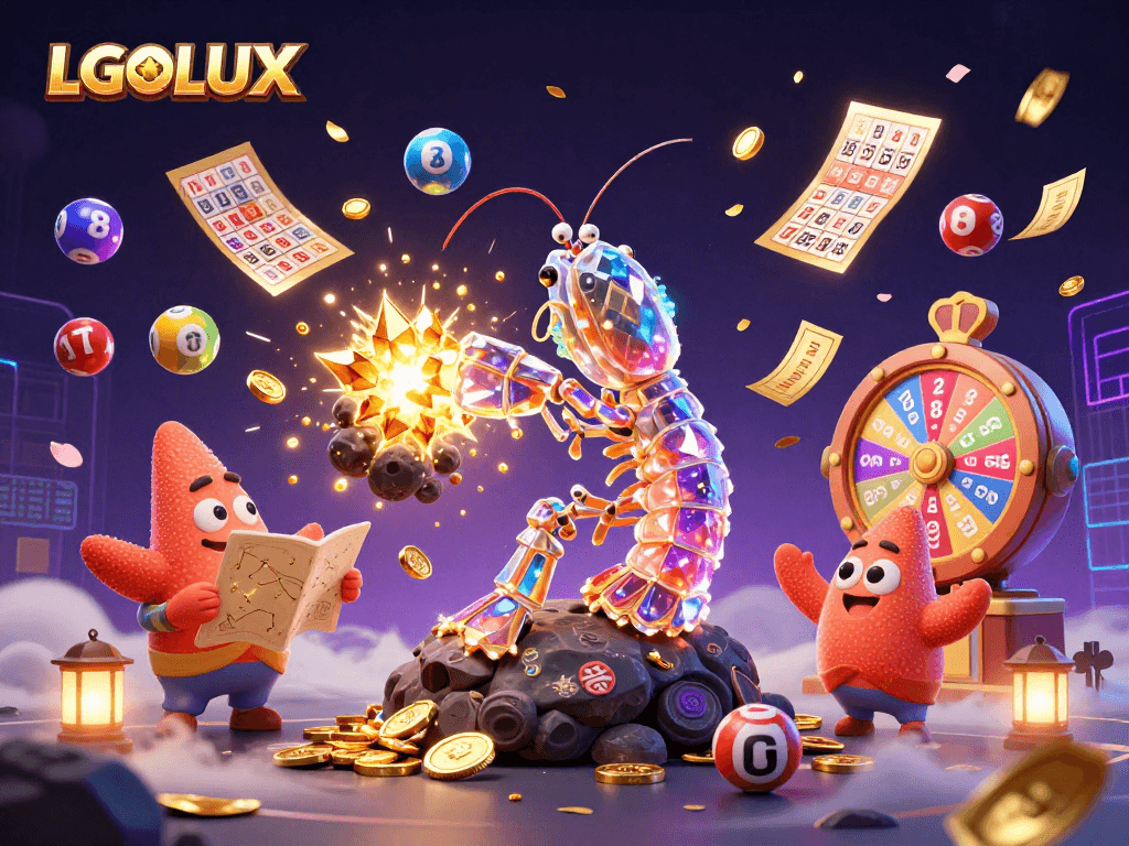 Play lottery with LGOLUX as galactic mantis shrimp explosively unleashes gems and coins.