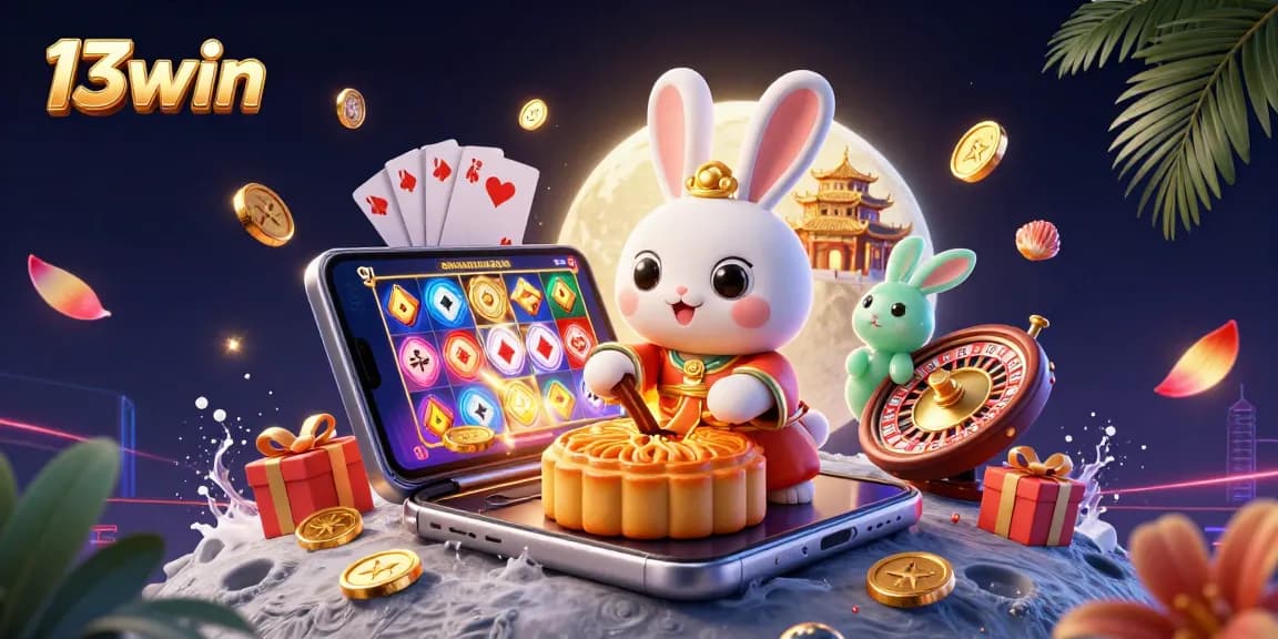 Engage in thrilling casino action celebrating 13win with vibrant elements and characters in a dynamic 3D scene.