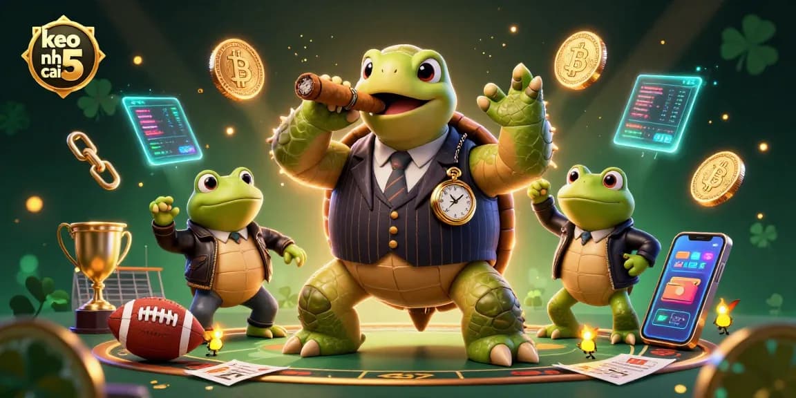 Engage in thrilling sports betting with keo nha cai 5 featuring a snapping turtle mobster and bullfrog enforcers.