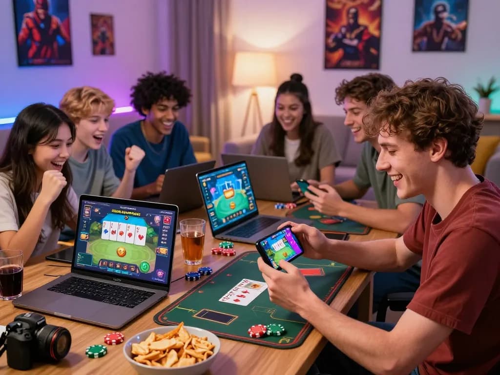 Engaging scene of players enjoying Game bài hubet88, showcasing excitement and strategy in a cozy gaming environment.