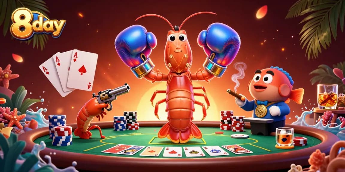 Engaging 8 day poker scene featuring colorful chip towers and dynamic characters.